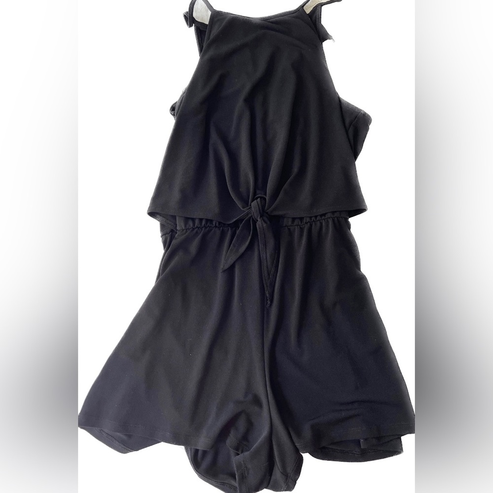 Express Tie Front Flounce Romper in Black